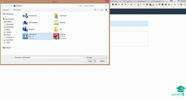 sitemap.xml  را انتحاب می کنیم